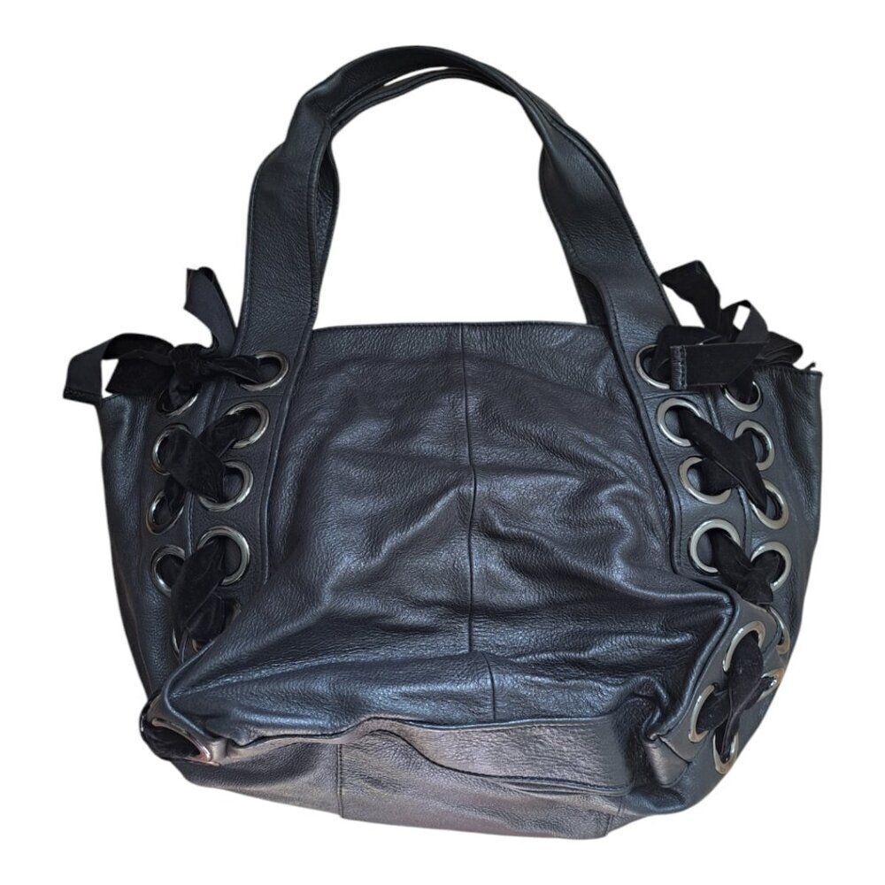 Betsey Johnson Women's Rose Black Embroidered  Leather Corset Tote - Picture 4 of 8